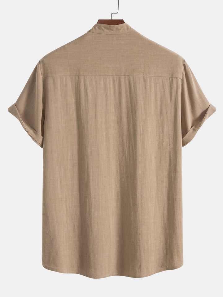 Men's stylish two-piece set: a band collar shirt & trousers for ultimate relaxed comfort.