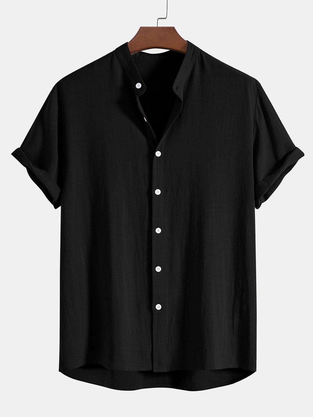 Men's summer relaxed co-ord: a chic band collar shirt and matching comfortable trousers.