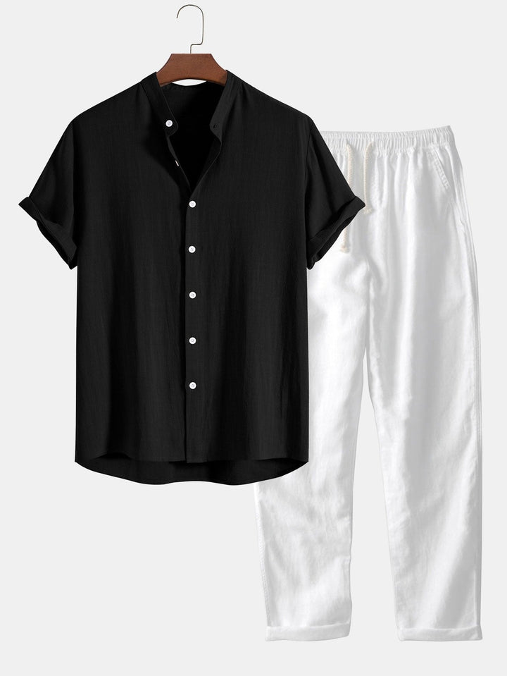 Men's relaxed fit trousers from the band collar co-ord set, perfect for summer casual wear.