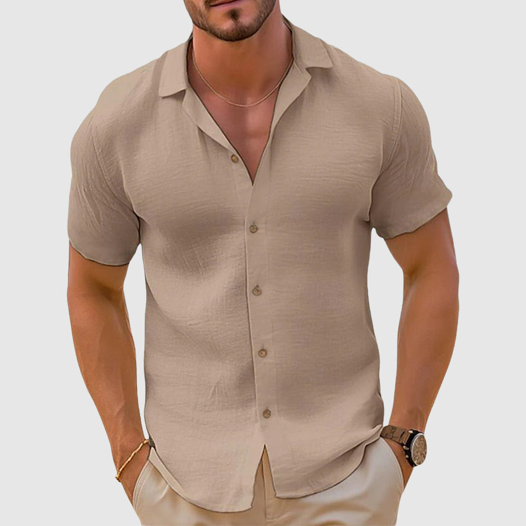 Men's relaxed fit linen button-down shirt. Perfect for casual summer style, beach wear, or everyday comfort.