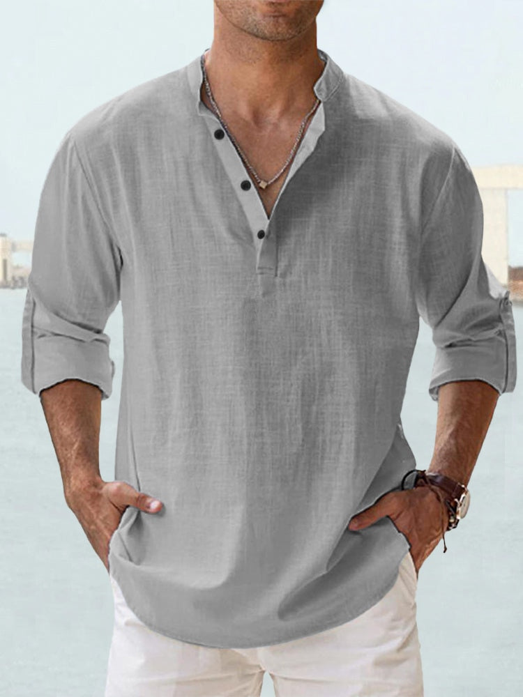 Breathable men's casual shirt, short-sleeve, button-down, designed for comfort in warm weather.