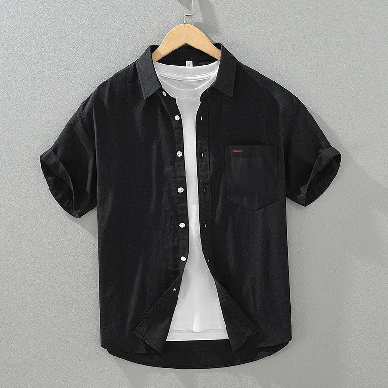 Men's relaxed fit short sleeve summer shirt, ideal for warm weather, casual style, and versatile men's fashion.
