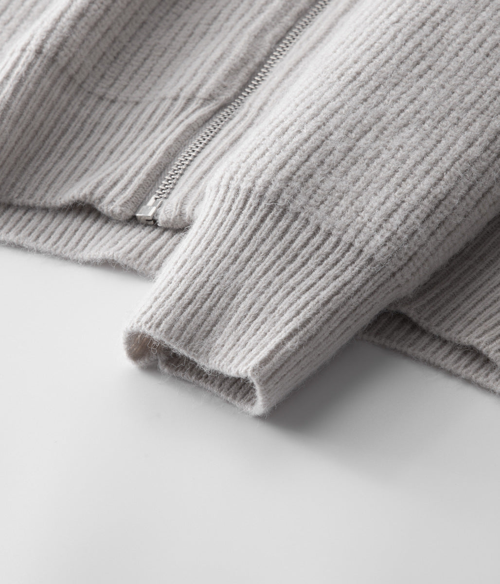 Men's comfortable zip-up sweater. Funnel neck ribbed design, an essential versatile layer.