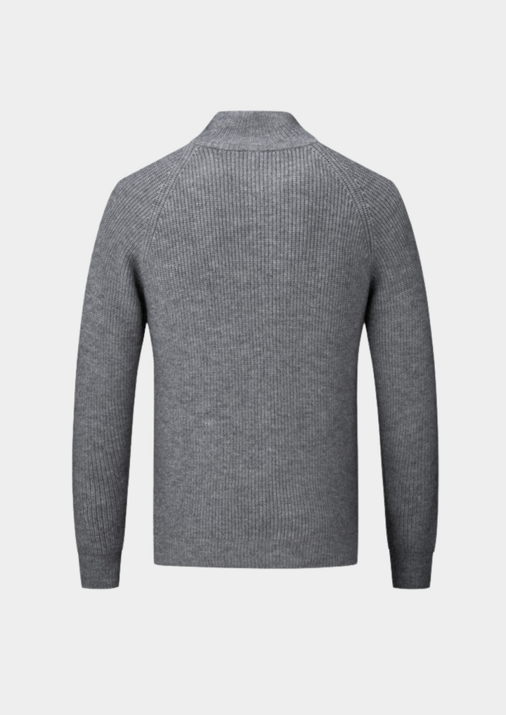 Modern men's funnel neck cardigan. Full zip-up design, ideal for smart-casual style.