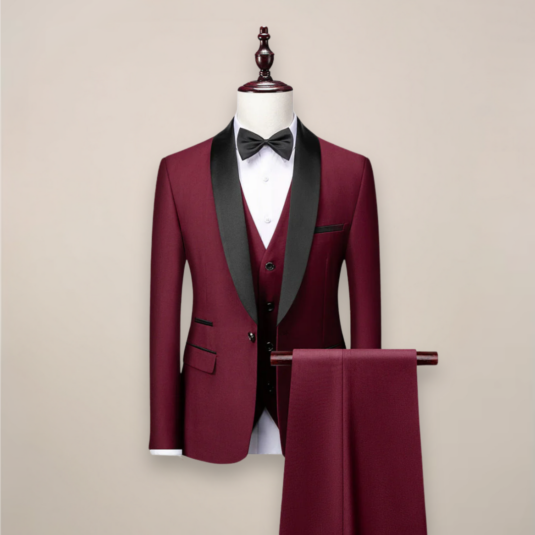 Elegant men's 3-piece slim fit tuxedo, tailored suit for special occasions, business, or weddings.