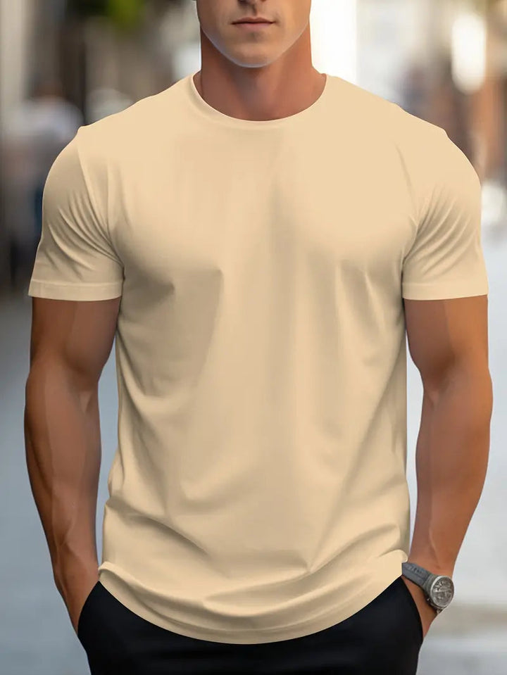 Back view of a men's slim fit crew neck t-shirt, highlighting its sleek, modern cut and comfort.