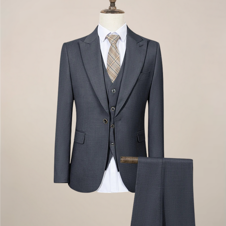Versatile men's fashion: a sophisticated slim fit green three-piece suit for any formal or smart casual event.