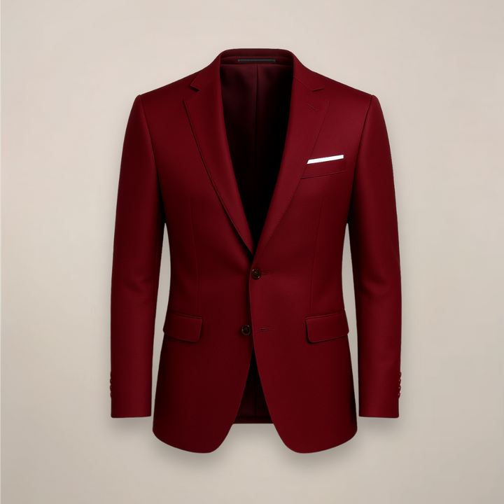 Men's slim fit formal blazer in classic black, perfect for business or elegant event wear.
