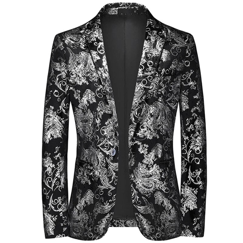 Men's slim-fit patterned blazer, ideal for modern office wear, evening events, or stylish formal occasions.