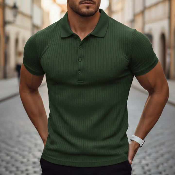 Versatile men's slim fit short sleeve polo with classic collar. Ideal for casual fashion & summer style.