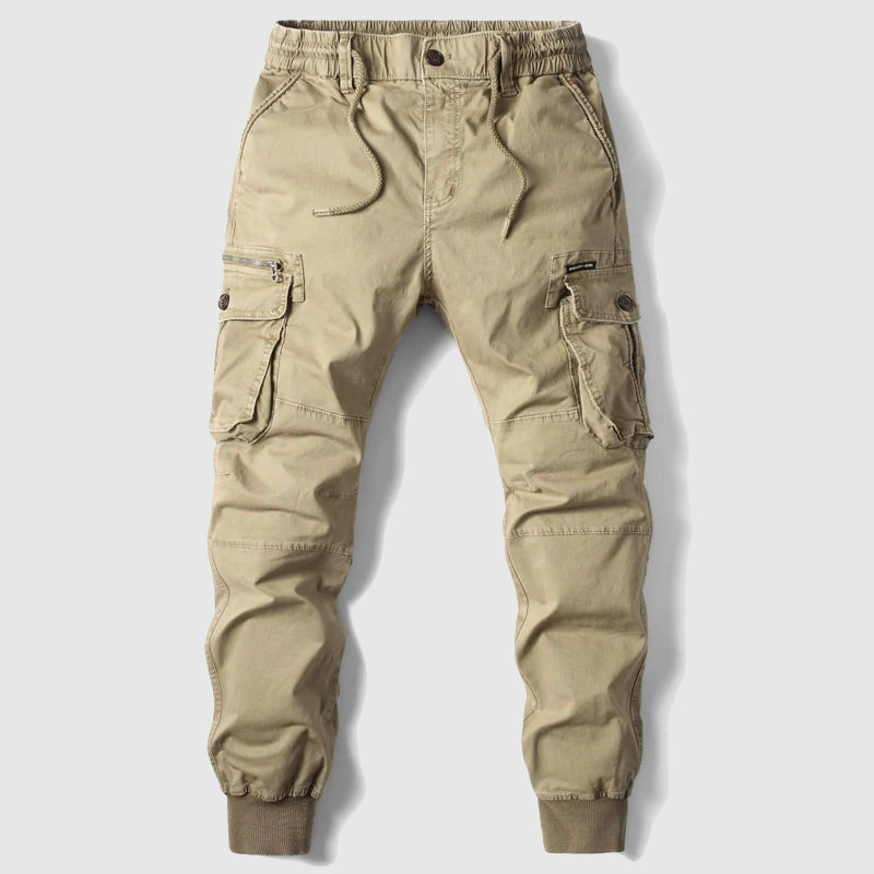Comfortable men's utility pants, slim fit cargo joggers, ideal for modern casual wear.