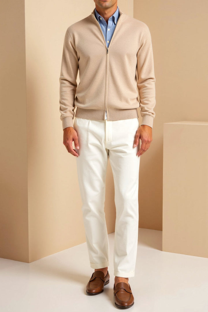 Sleek men's slim fit zip jacket. Stand-up collar offers modern style and comfort for versatile everyday wear.