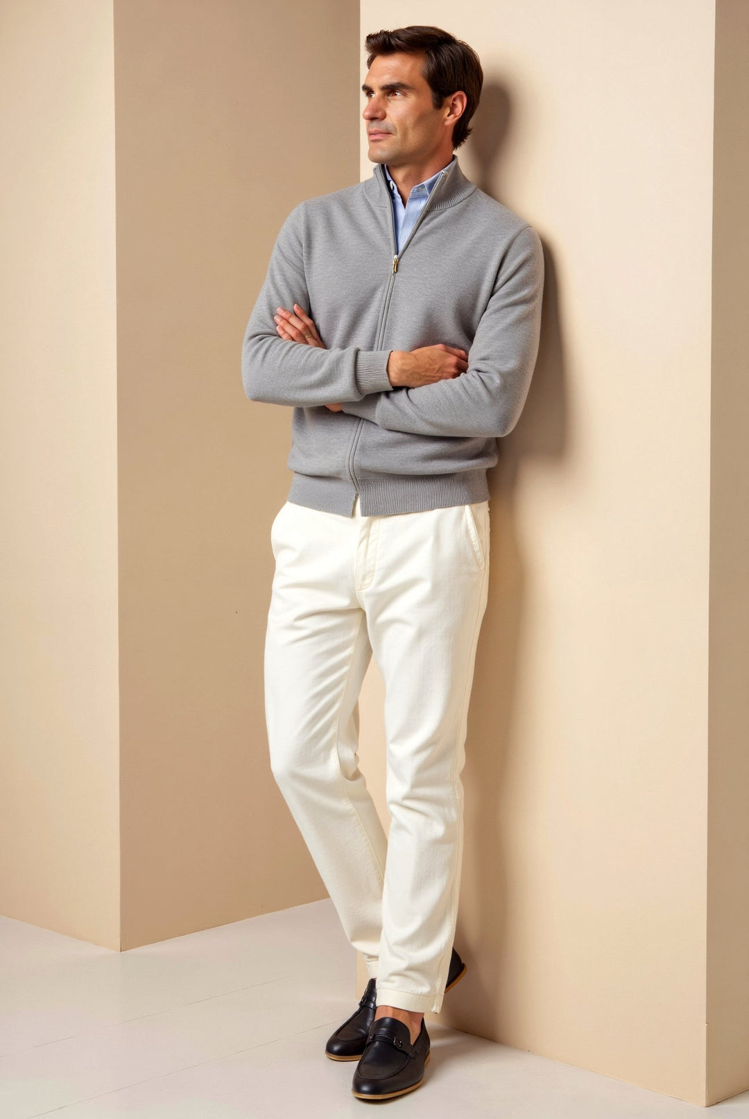Stylish men's slim fit zip-up jacket, stand collar. Lightweight, perfect for fall & spring everyday wear.