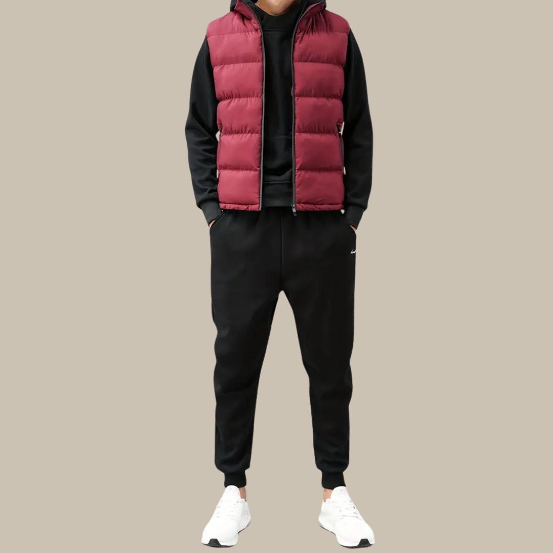 Stylish men's smart casual padded gilet, a fall fashion essential and warm winter layering piece.