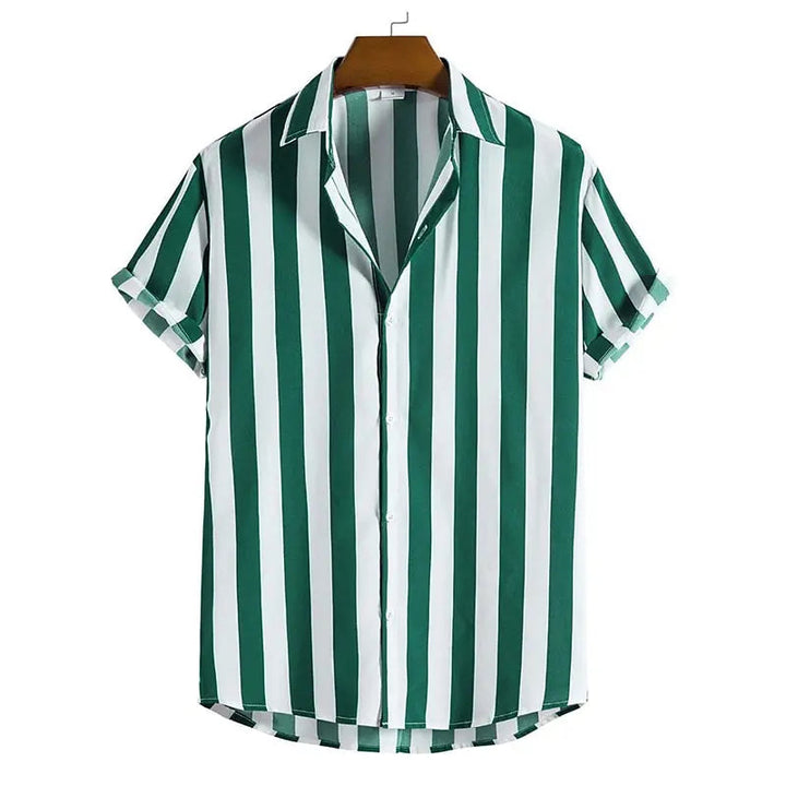 Button-down, short-sleeve men's striped polo shirt. Relaxed fit for summer, beachwear & versatile casual style.