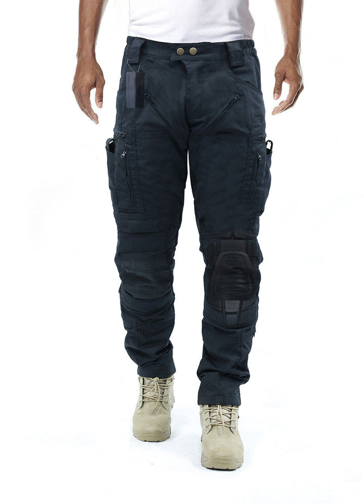 Men's tactical workwear cargo pants, durable fabric, ample pockets & crucial integrated knee pads.