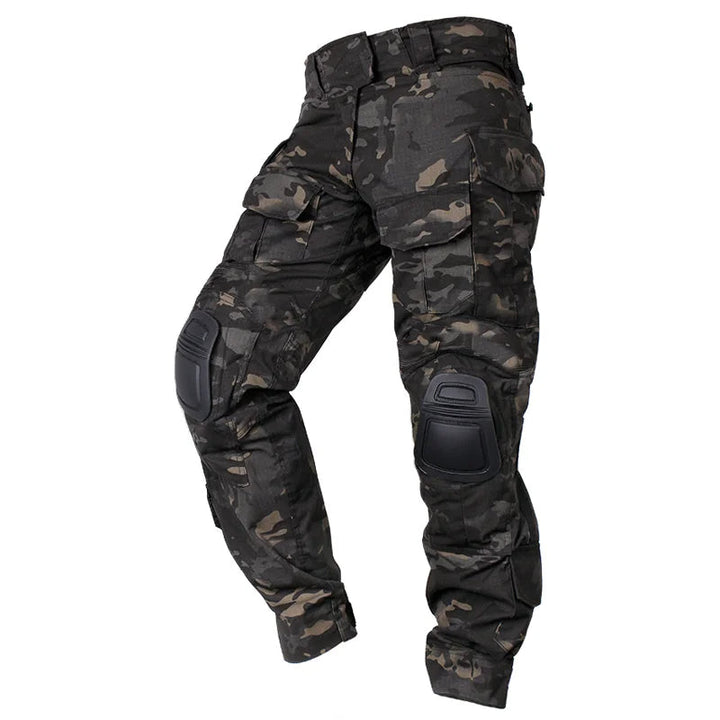 Rugged men's outdoor tactical pants. Military style workwear with durable integrated knee pads.
