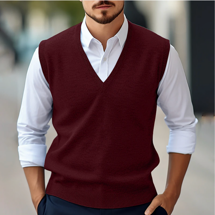 Men's V-neck layering vest in a stylish fit for casual or business casual outfits.