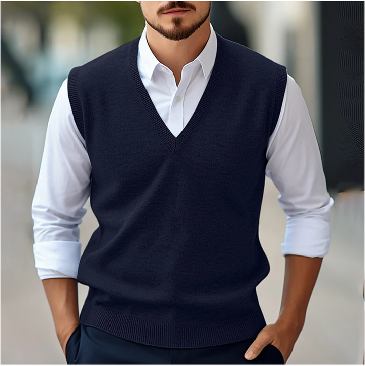 Gray men's V-neck vest, a versatile and stylish sleeveless option for men's fashion.