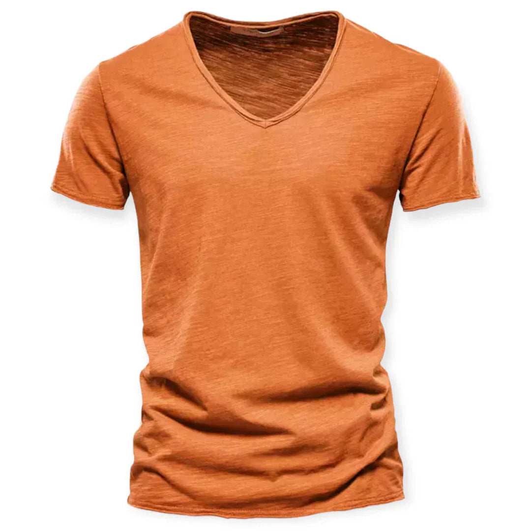 Men's V-neck t-shirt, designed for ultimate comfort, breathability, and versatile casual style.