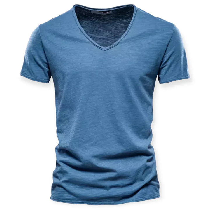 Comfortable men's V-neck t-shirt, short sleeve, made from breathable fabric for all-day versatile wear.