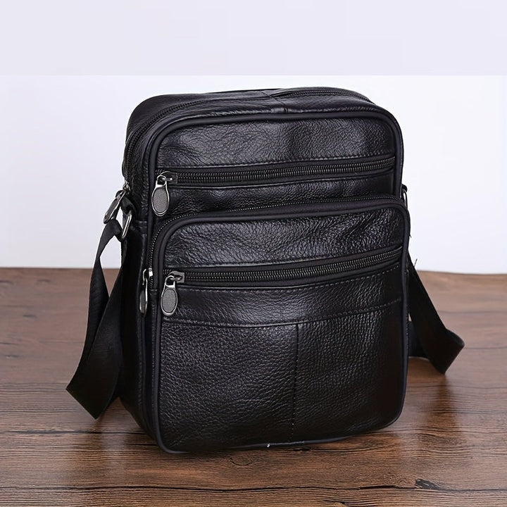 Men's versatile black messenger shoulder bag with adjustable strap, ideal for work, travel, or casual use.