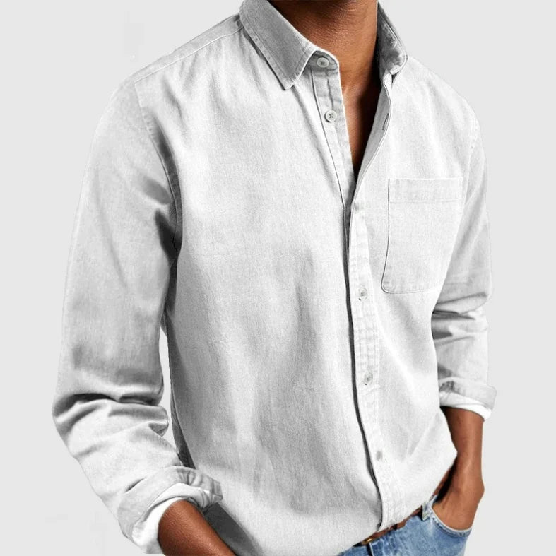 Stylish men's vintage-inspired long sleeve button-down, offering a relaxed fit for comfortable casual wear.