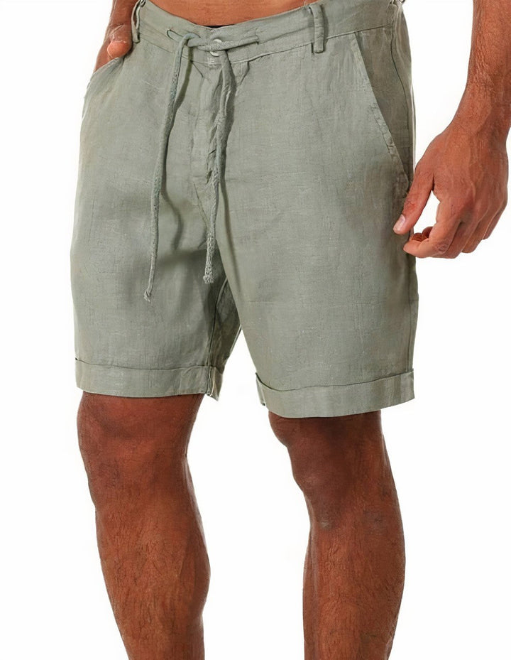 Relaxed fit men's linen shorts with drawstring, ideal for warm weather and summer style.
