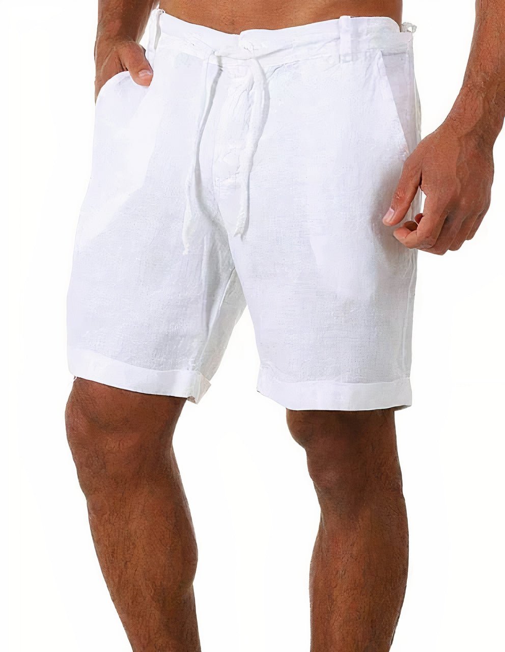 Comfortable men's linen drawstring shorts, a relaxed fit for everyday summer wear.