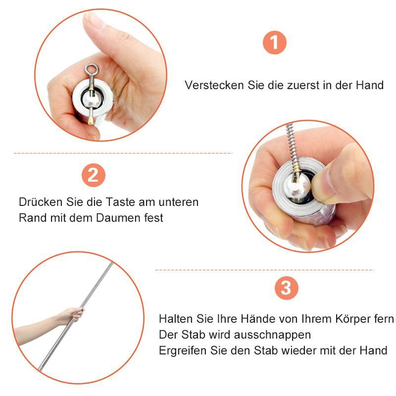 "Metall Stab kompakt in Hand, 5 cm im verstauten Zustand, für Selbstverteidigung und Zaubertricks, aus Edelstahl."