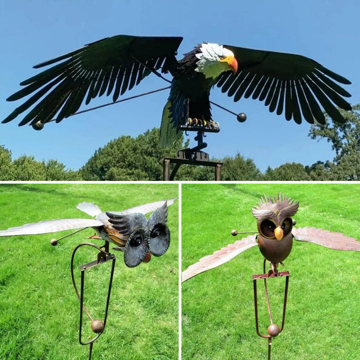"Metallvogel Deko für Garten: Adler mit beweglichen Flügeln, kunstvoll gestaltet, wetterbeständig für magischen Outdoor-Touch