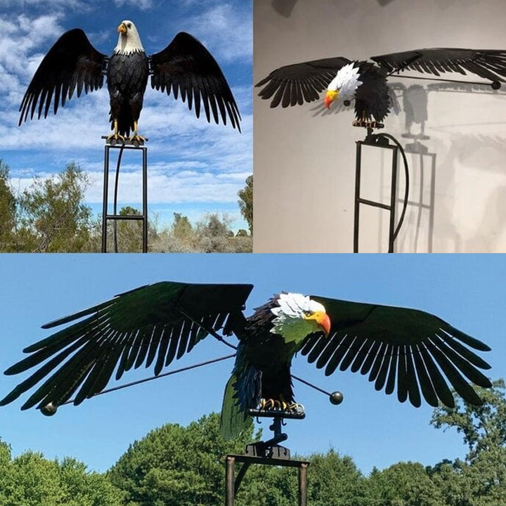 "Metallvogel Deko für Garten: Adler mit beweglichen Flügeln, kunstvoll gestaltet, wetterbeständig für magischen Outdoor-Touch