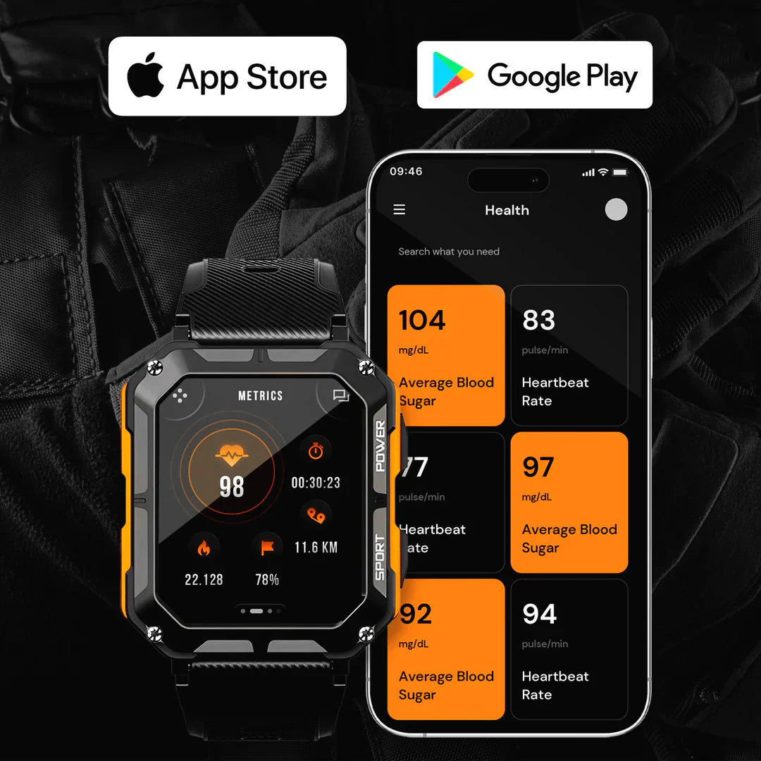 "Militärische Smartwatch mit robustem Titangehäuse und Full-Metal Bezel, ideal für extreme Bedingungen und Gesundheitsüberwac