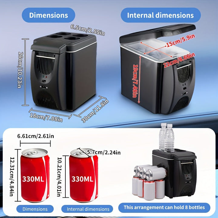 Mini-Kühlschrank im Auto, 6L Kapazität, tragbar, DC 12V, kompakter Kühler, verstellbar, ideal für Reisen und Camping.
