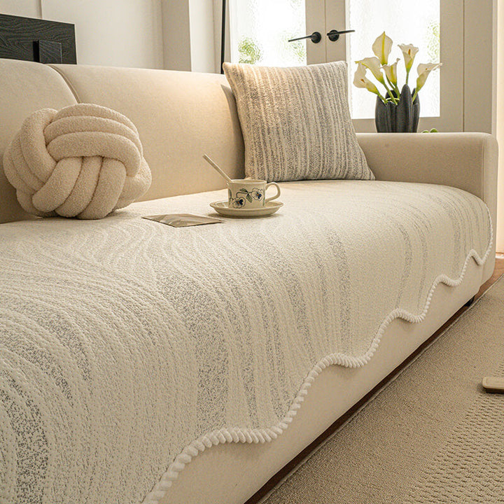 Folded minimalist ice silk couch cover, showing its lightweight and breathable nature, summer comfort