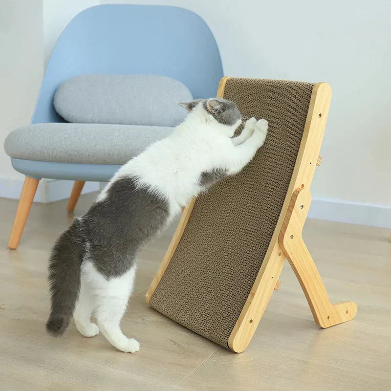 Curved cat bed and scratcher, made from recycled cardboard, supporting feline care and modern pet homes