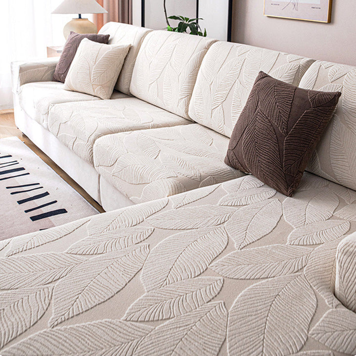 Furniture protector sofa cover, elegant leaf jacquard, stretch fit, water-repellent & anti-scratch