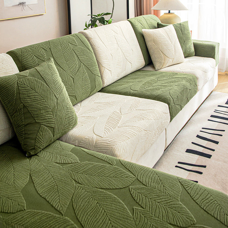 Pet-friendly water-repellent couch cover, modern leaf jacquard stretch fabric, furniture protector