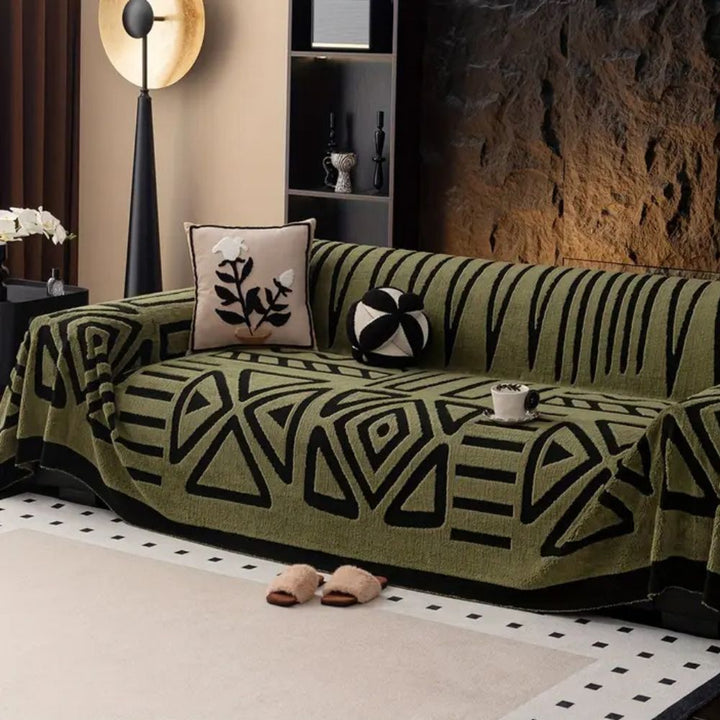 Stylish microfibre jacquard sofa cover, maze pattern, protects couch from pets, easy care