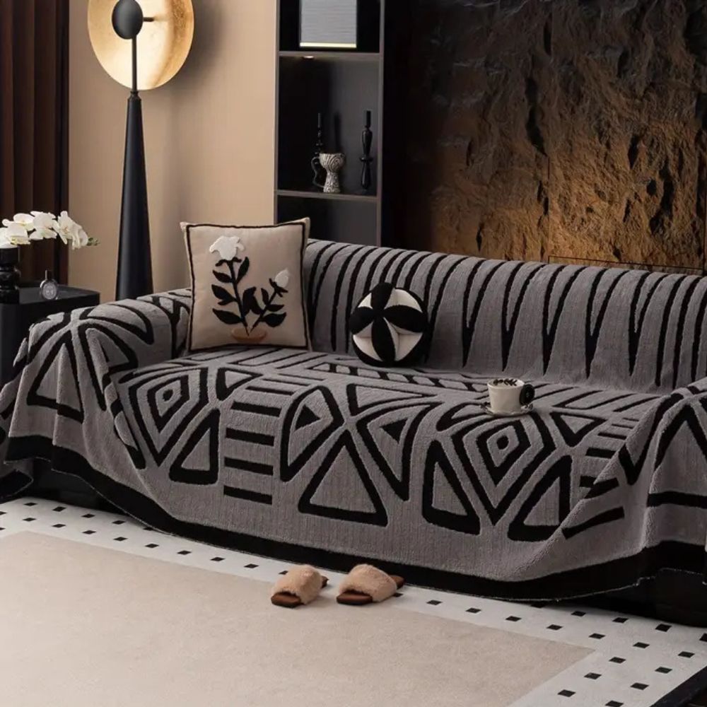 Pet-friendly modern jacquard sofa cover with intricate maze pattern for living room refresh