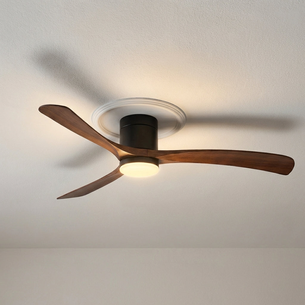 Modern design quiet ceiling fan with LED light and remote control for comfortable living spaces.
