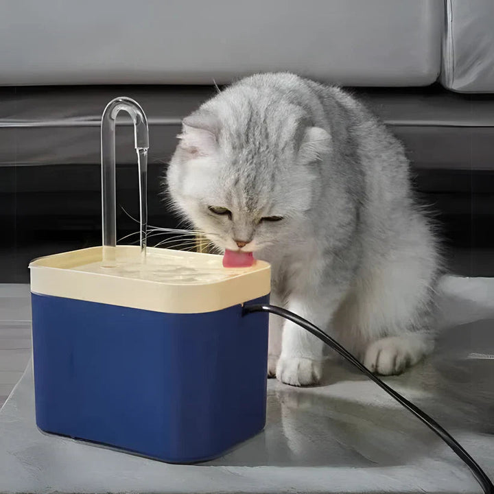 Modern pet cat water fountain with LED indicator, promoting pet hydration with filtered water.