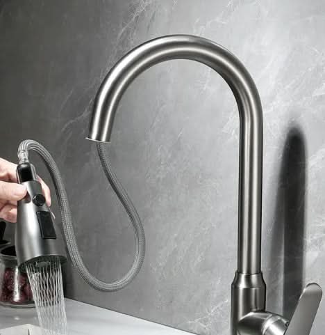 High-arc touch kitchen faucet with pull-out spray head, ideal for modern kitchen sink home improvement projects.