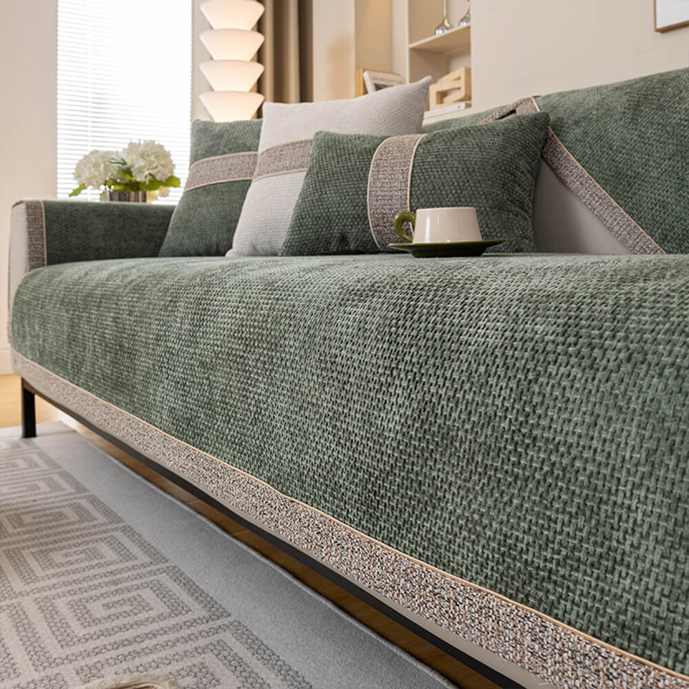 Machine washable tweed chenille furniture protector, anti-slip for active households