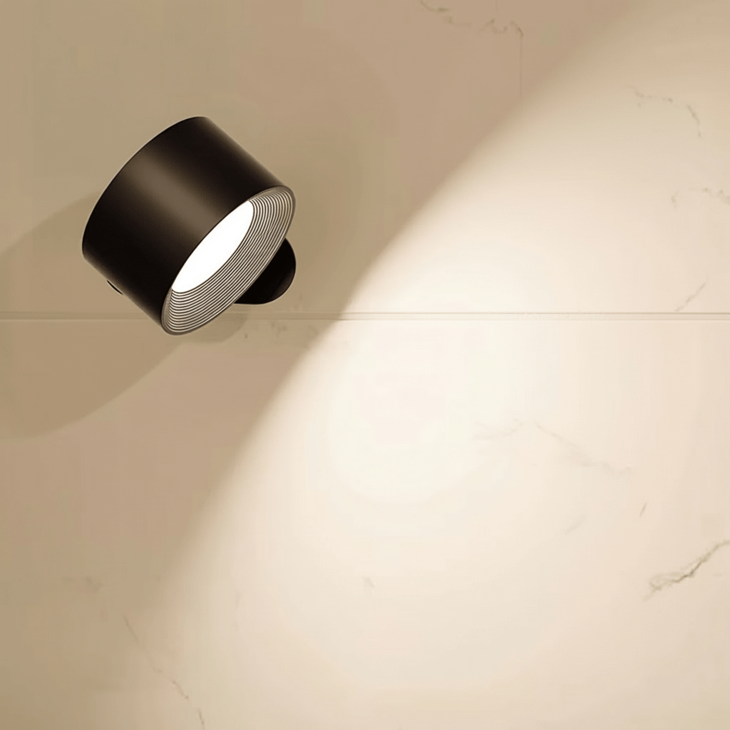 Contemporary wireless wall lamp with remote, rechargeable for flexible LED lighting in modern home decor.
