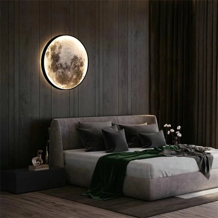"Moderne LED Mond Wandleuchte mit sanftem Licht, ideal für Schlafzimmer, stilvolles Design, energiesparend"