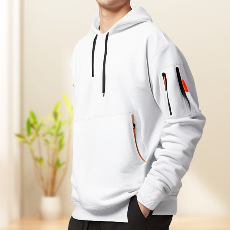 "Moderner Adriano Hoodie mit halbem Reißverschluss, minimalistisch, grau, weich, atmungsaktiv, stilvoll und flexibel."