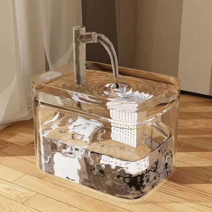 "Moderner Haustier Trinkbrunnen mit stetigem Wasserfluss, leiser Pumpe und effizientem Filtersystem für sauberes Wasser."