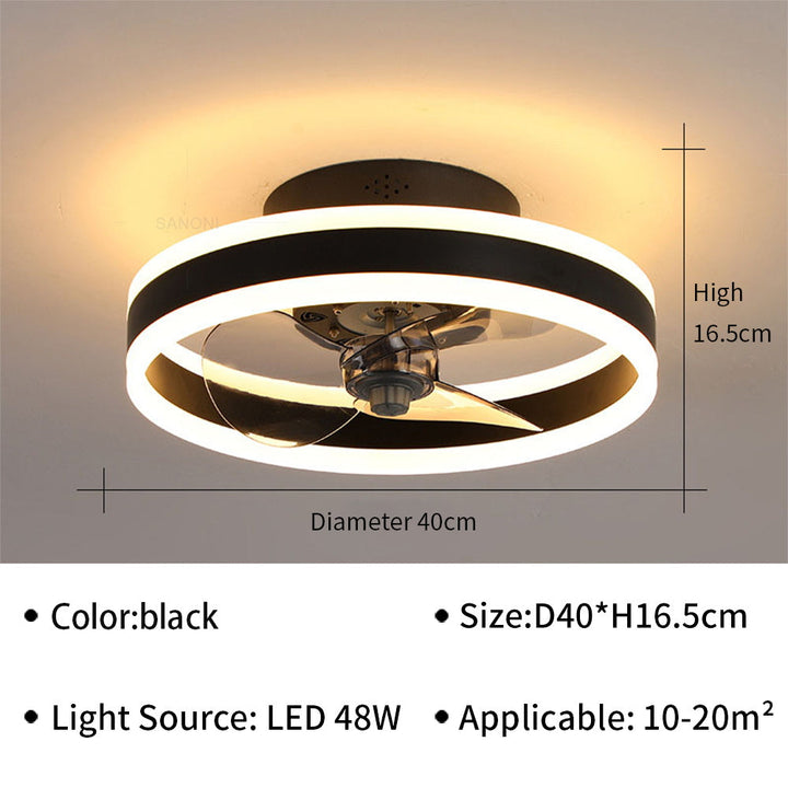 "Moderner LED-Deckenventilator mit eleganten Flügeln und integrierter LED-Beleuchtung, perfekt für Wohn- oder Büroräume."