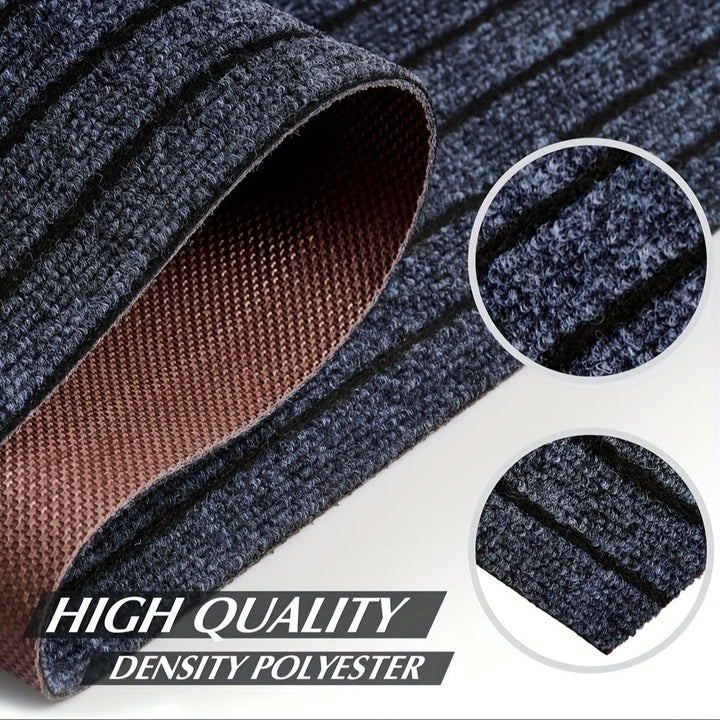 "Moderner, rutschfester Streifenläufer für drinnen und draußen, rechteckig mit Gummirückseite, waschbar und wetterfest."